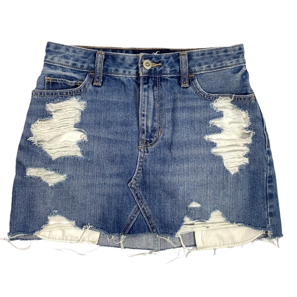 Hollister High Rise Distressed Denim Skirt SZ 26